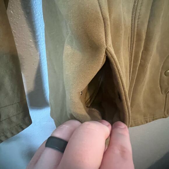 Columbia Large Green Full Zip Jacket Faux Leather Long Sleeve Sherpa Collar - Picture 3 of 9